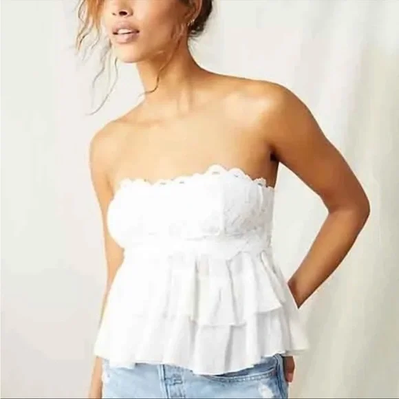NWT Free People Adella Corset Strapless Crochet Cami Top in White - Picture 3 of 9